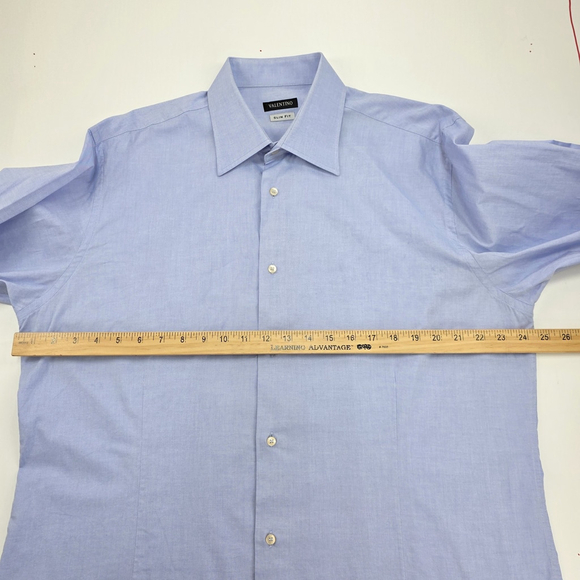 Quiet Luxury Valentino Dress Shirt Men’s XL Slim Fit Blue Woven Cotton - Picture 11 of 15